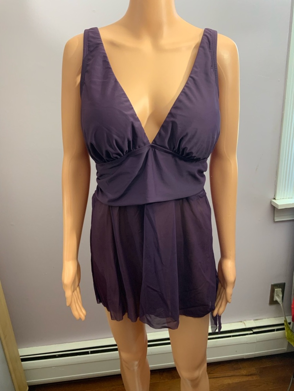 Plunge Neck Purple Swim Takini